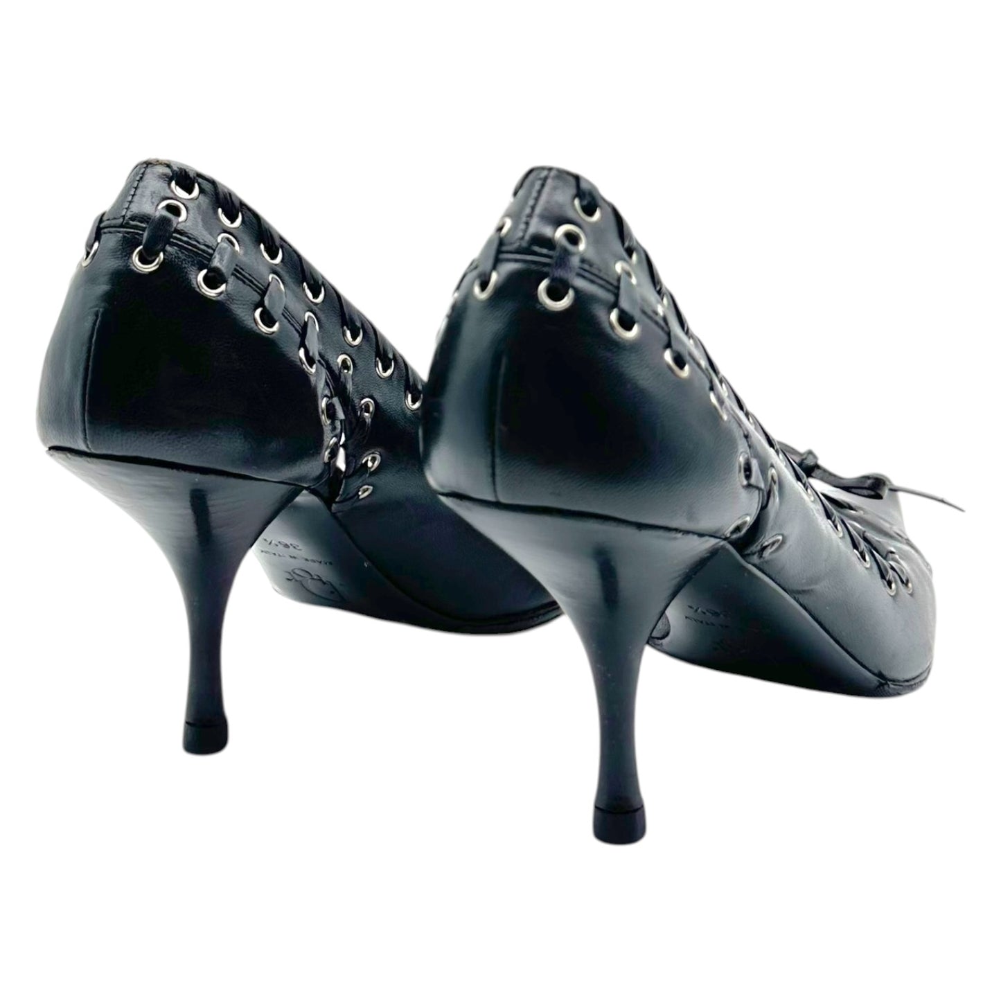 Christian Dior Black Pointed Toe Heels with Eyelet Details