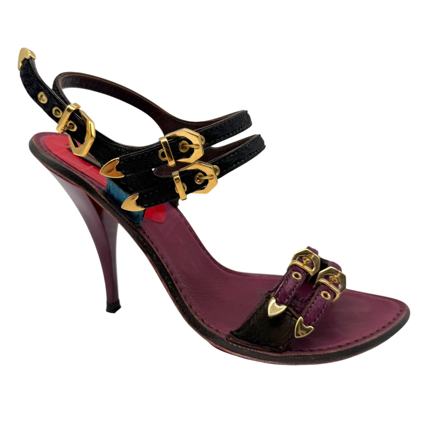 Louis Vuitton Multicolor Ponyhair & Croc Sandal Heels