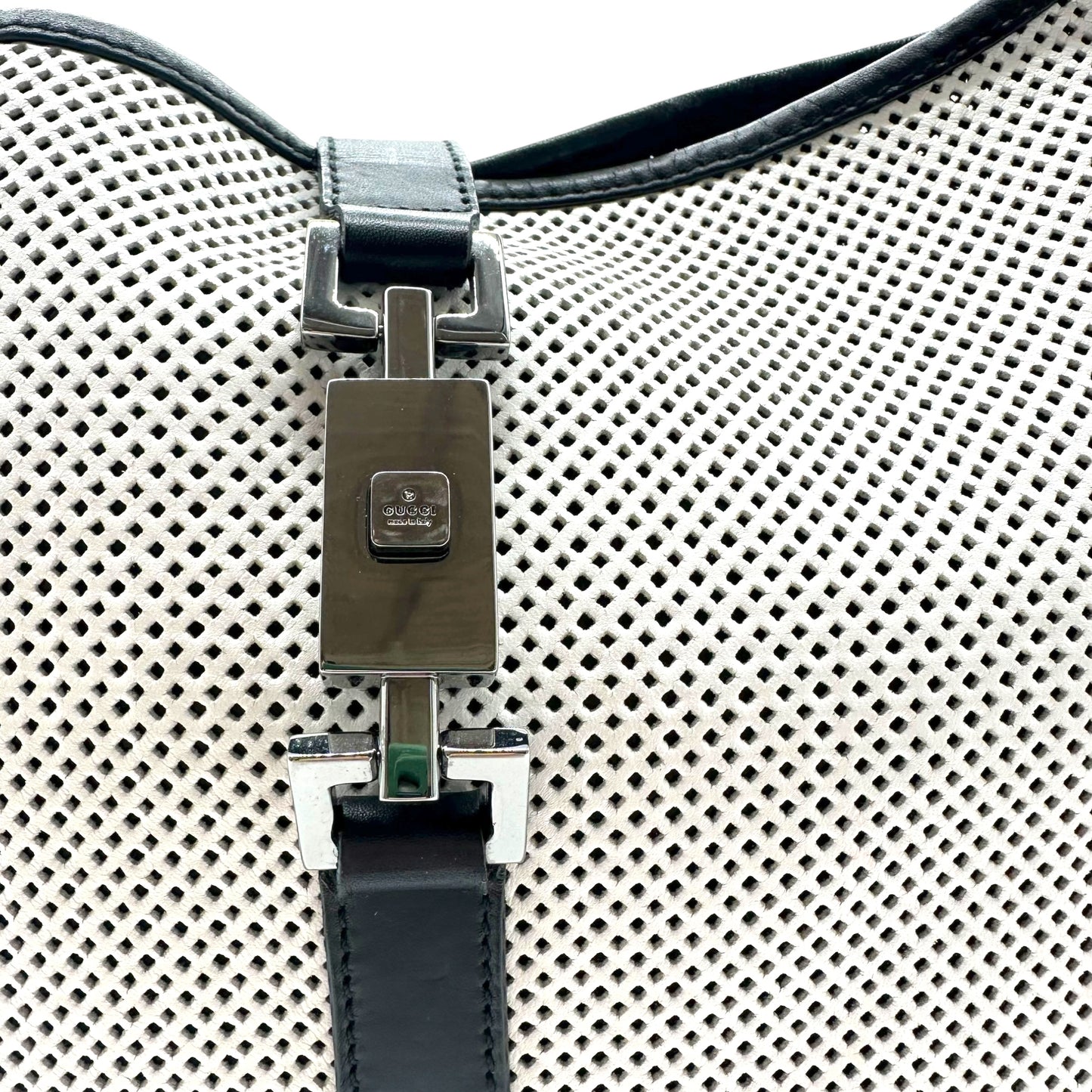 Gucci Black & White Perforated Leather Jackie Shoulder Bag