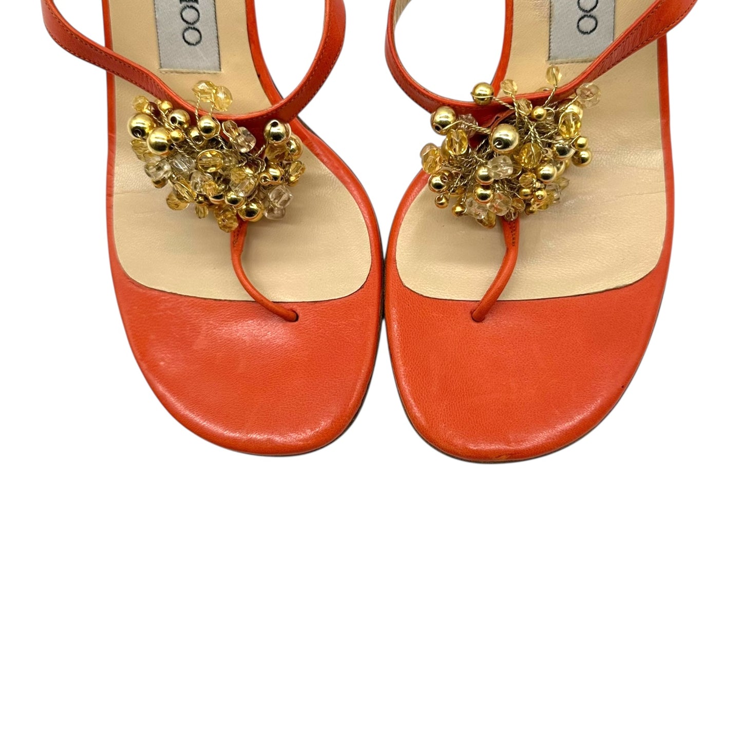 Jimmy Choo Orange Beaded Flip Flop Heels