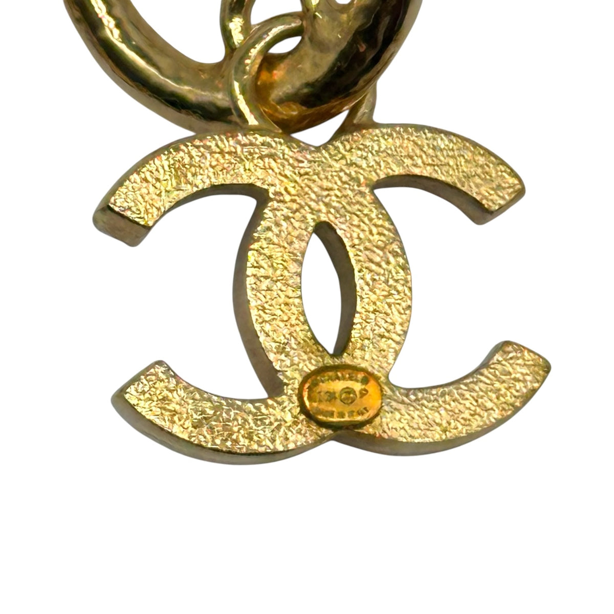 Chanel Spring 2024 Gold & Denim CC Logo Dangly Hoop Earrings