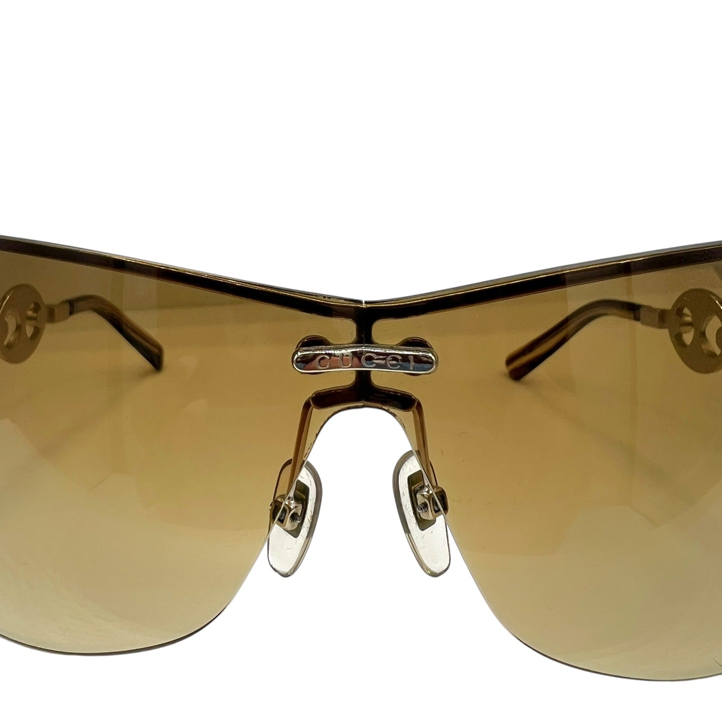 Gucci Brown Gradient & Silver Link Arm Rimless Shield Sunglasses GG2772 w/ Case & Box