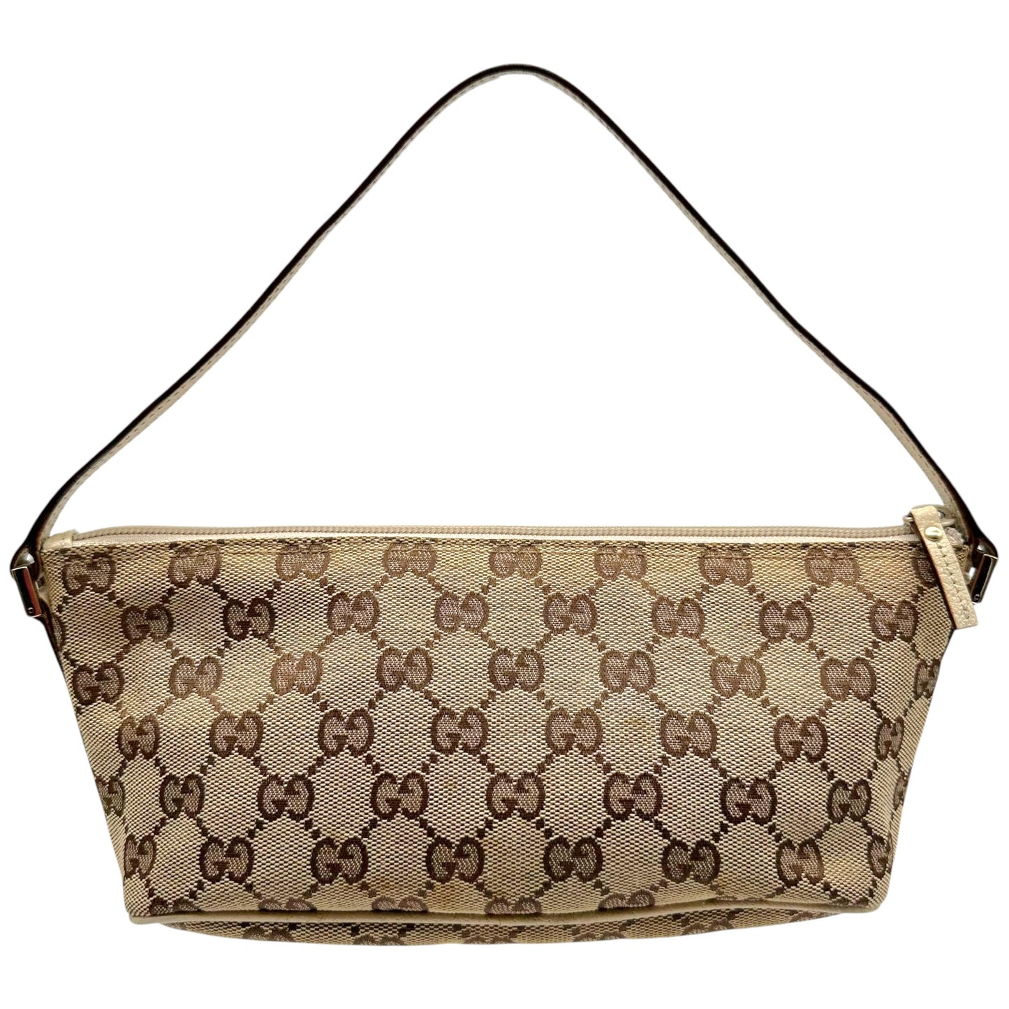 Gucci Tan Monogram & Ivory Leather Boat Pochette Bag