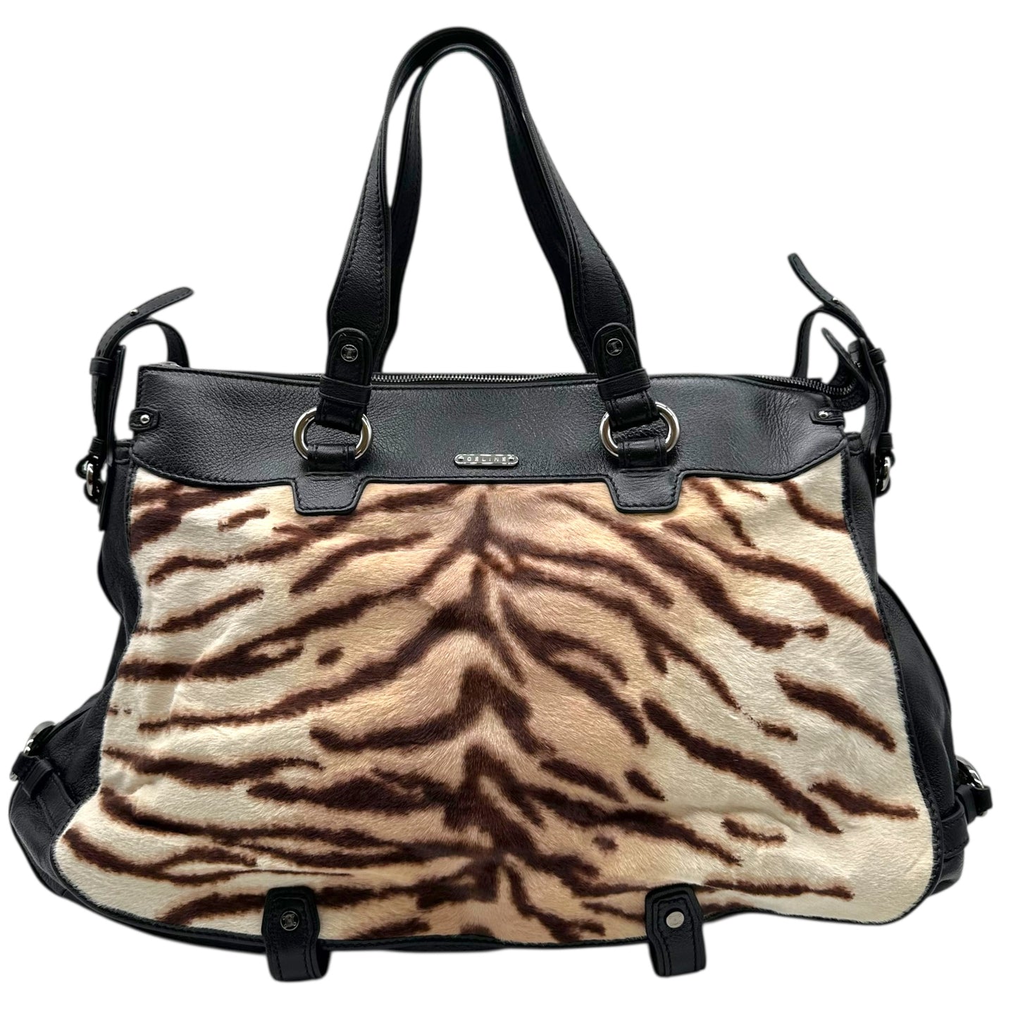 Celine Zebra Print Ponyhair & Black Leather 2-Way Tote Bag