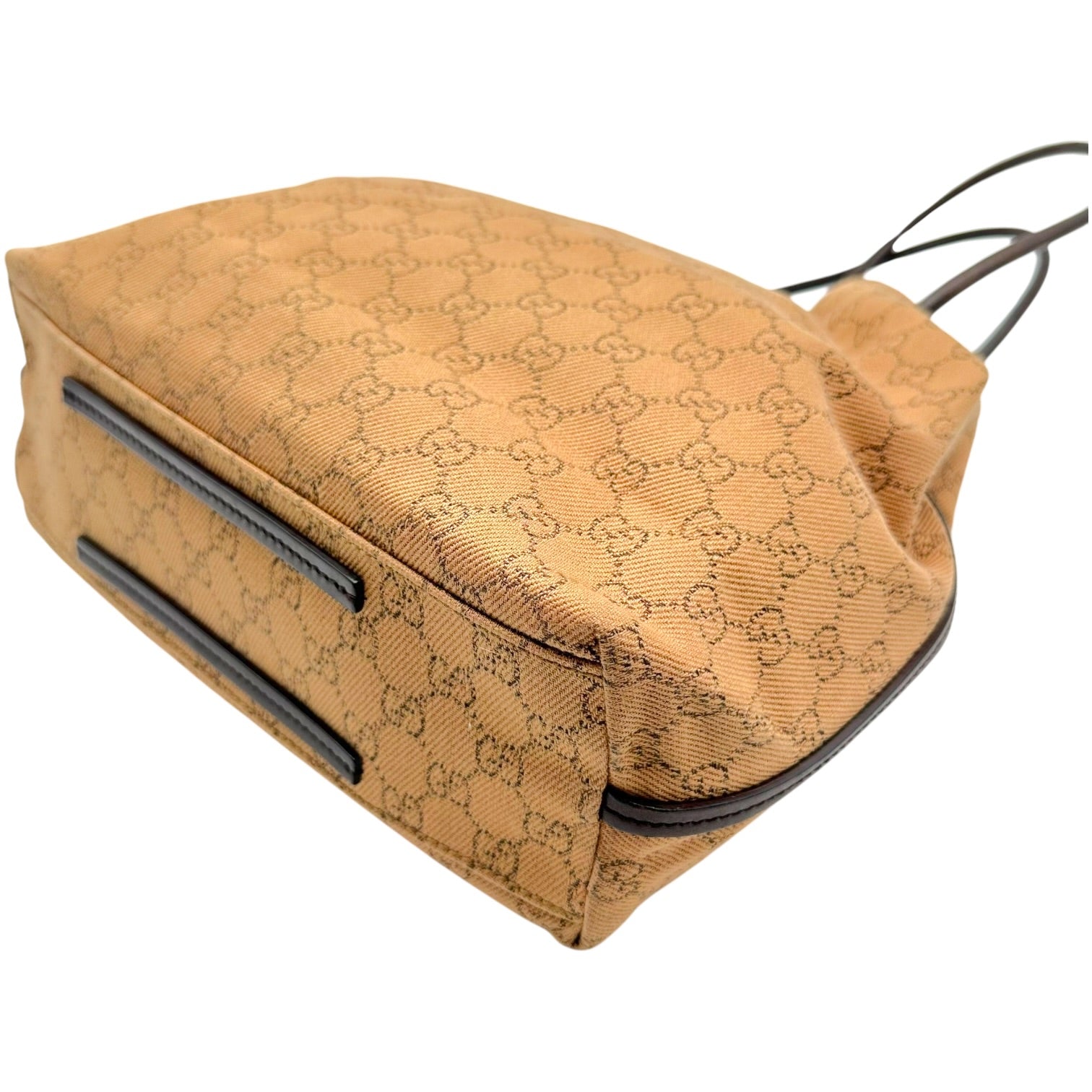 Gucci Tan Monogram Drawstring Slouchy Tote Bag