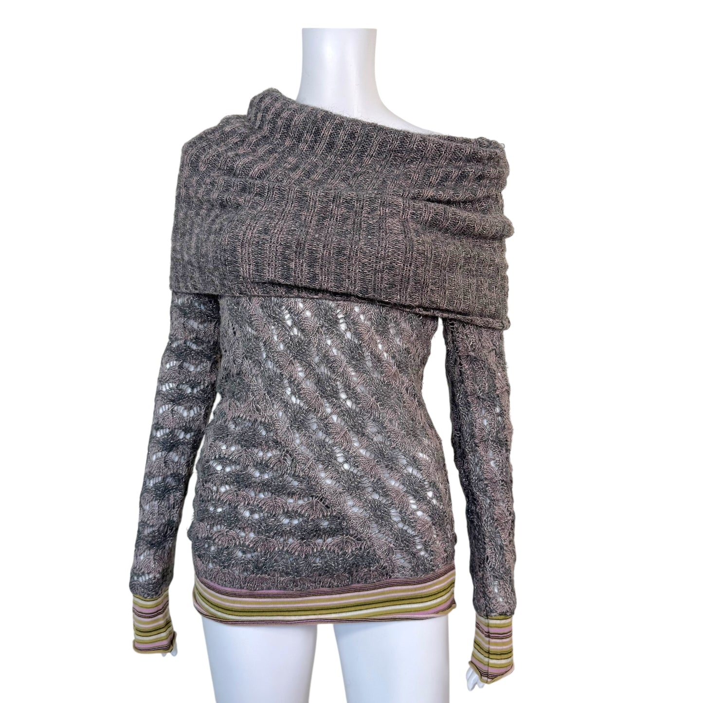 D&G Dolce & Gabbana Off the Shoulder Multicolor Knit Sweater - Outfit Repeater