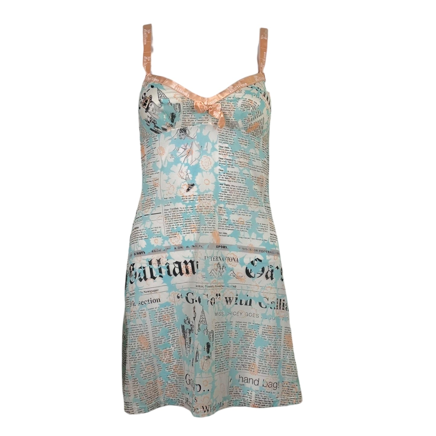 John Galliano Mini Cami Dress Light Blue Floral Print