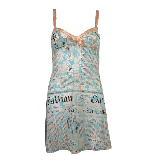 John Galliano Mini Cami Dress Light Blue Floral Print