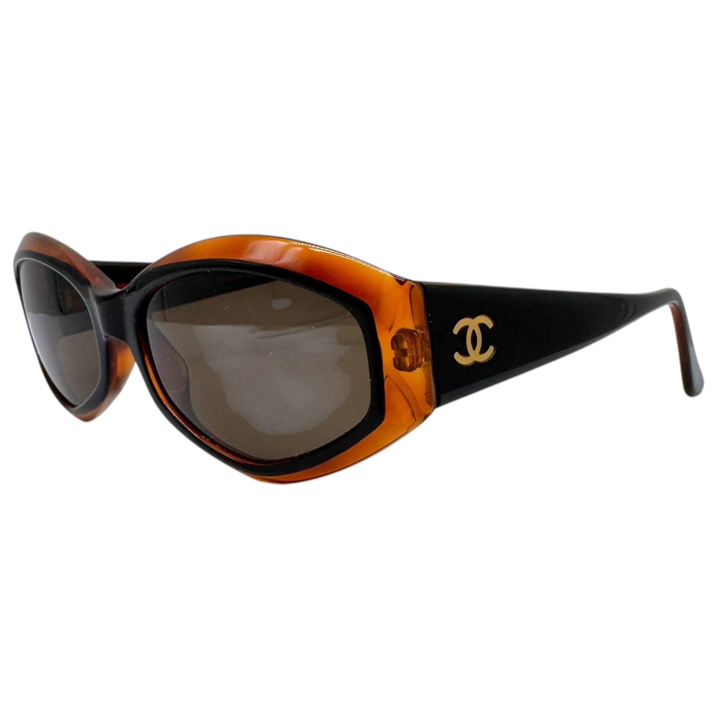 Chanel Oval Sunglasses Tortoise Black Logo Arms