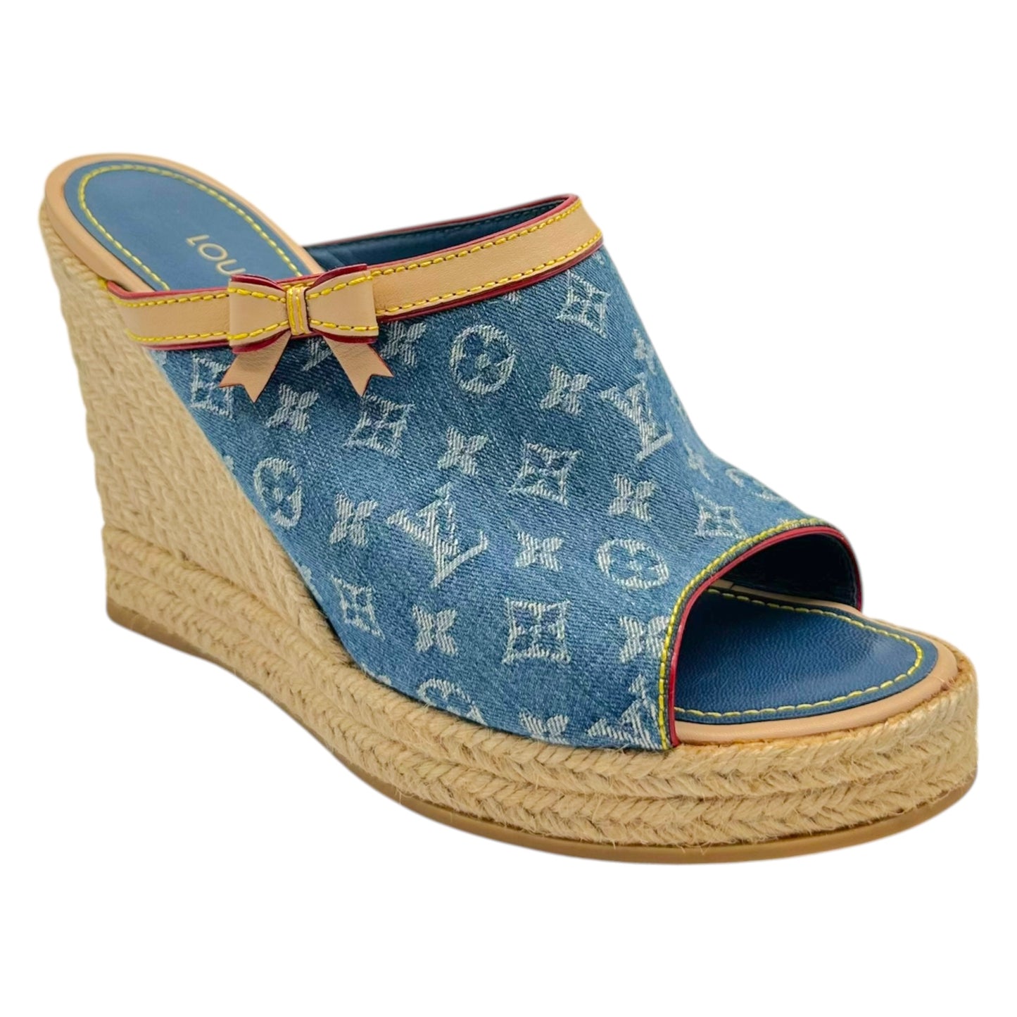 Louis Vuitton Denim Monogram Wedge Mule Heels