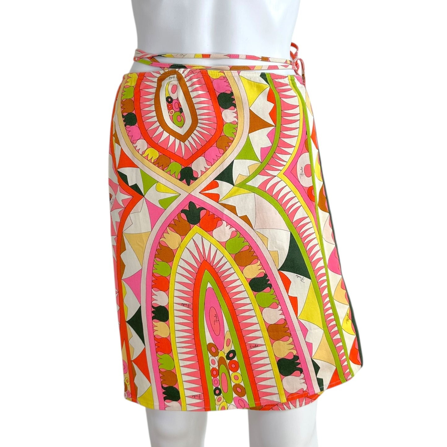 Emilio Pucci Midi Wrap Skirt Pink Green Multi Print