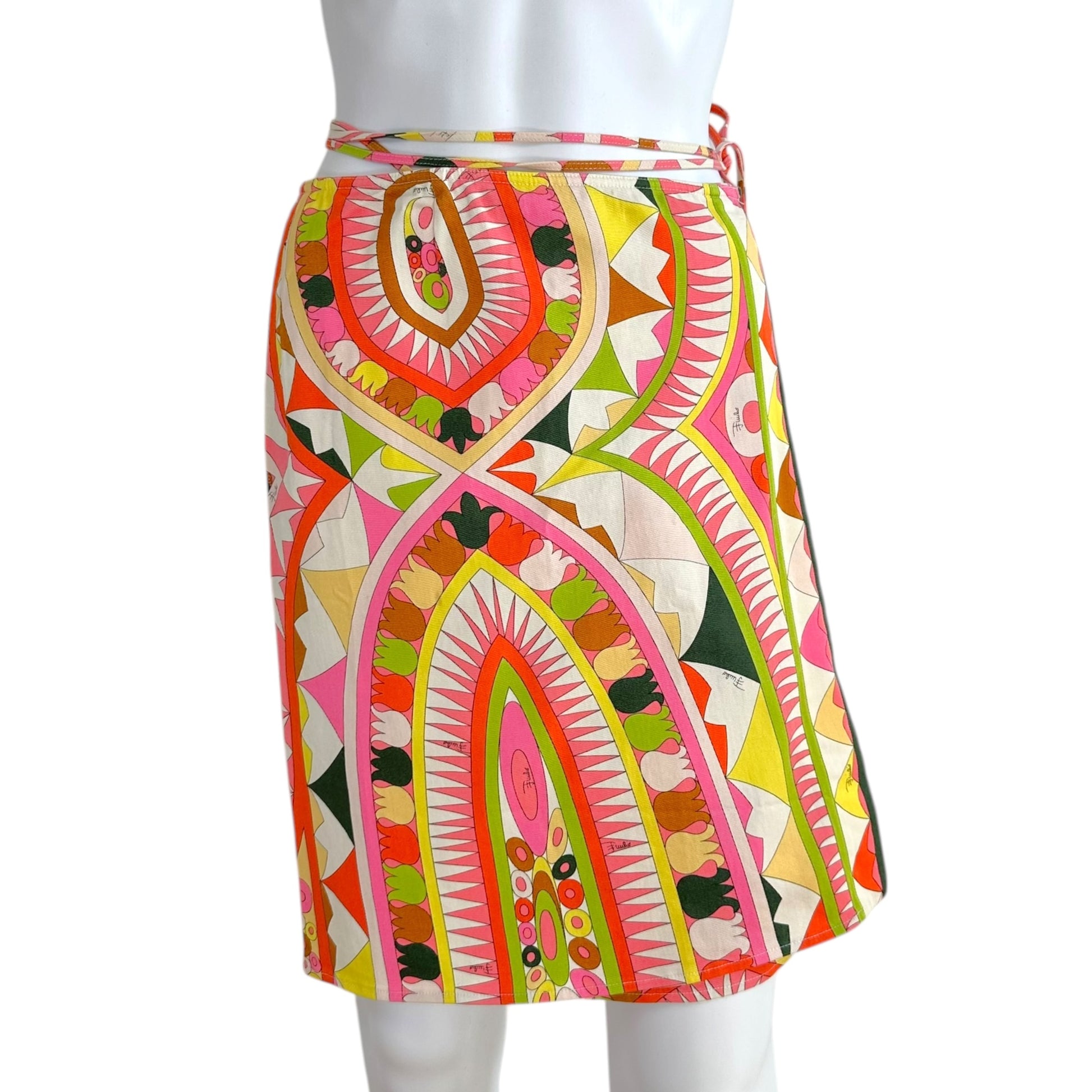 Emilio Pucci Midi Wrap Skirt Pink Green Multi Print