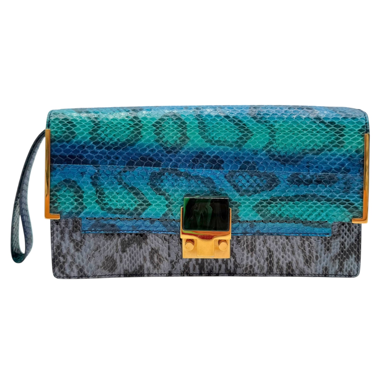 Lanvin Turquoise Blue Python & Stone Clutch Bag