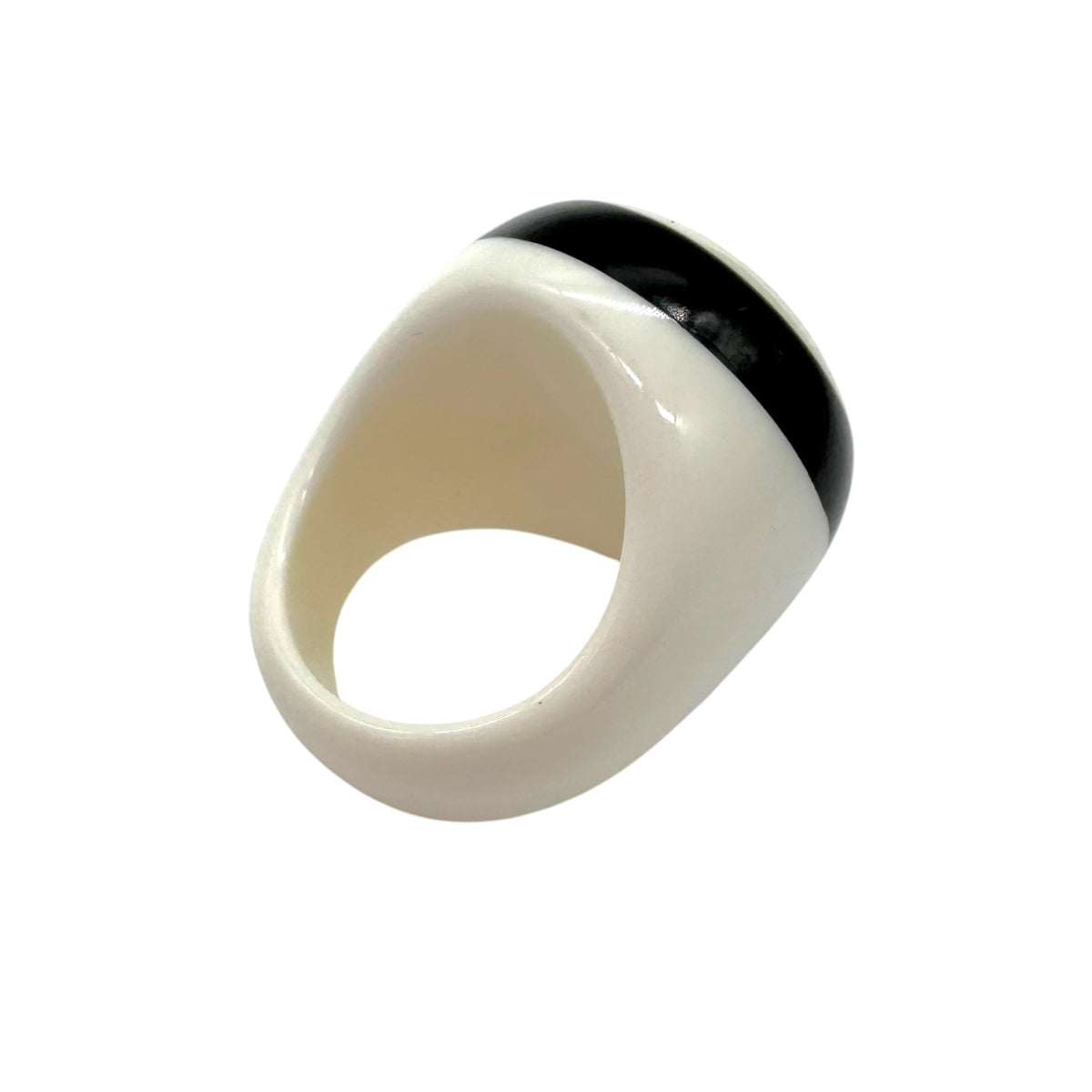 Chanel Black White Logo Plastic Bubble Ring Size 6