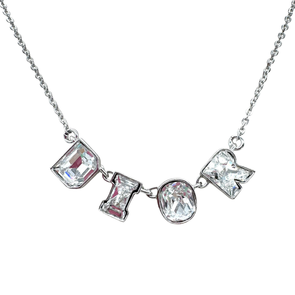 Christian Dior Silver Rhinestone Logo Charm Necklace