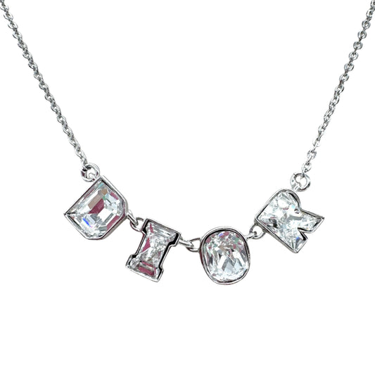 Christian Dior Silver Rhinestone Logo Charm Necklace