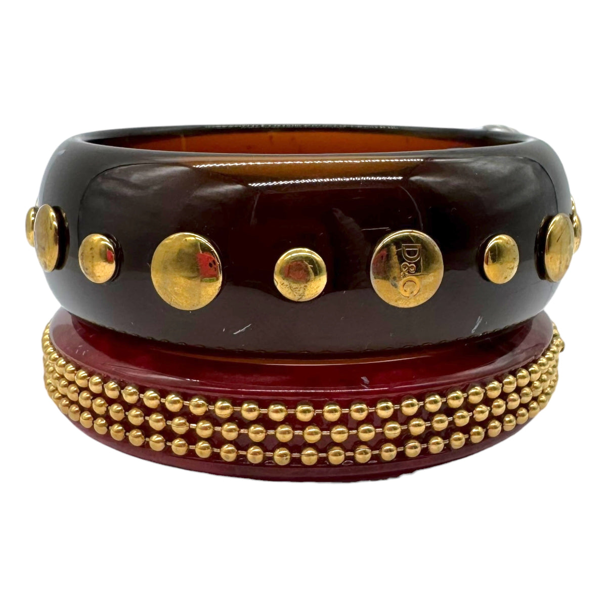 Dolce & Gabbana Burgundy Brown Studded Bangle Bracelet Set