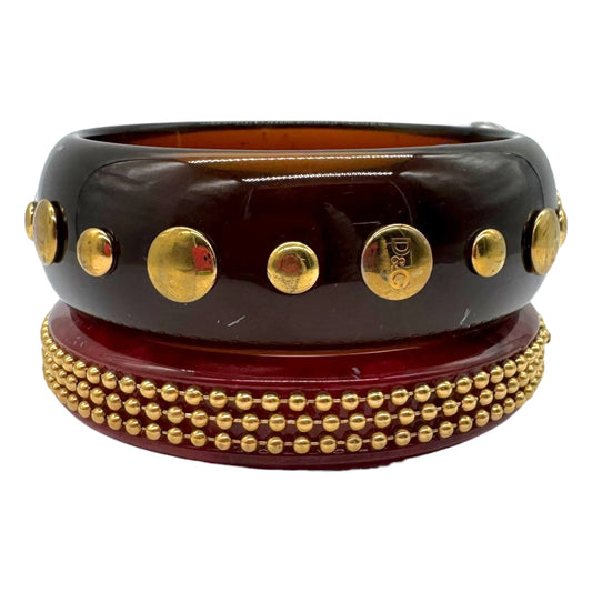 Dolce & Gabbana Burgundy Brown Studded Bangle Bracelet Set