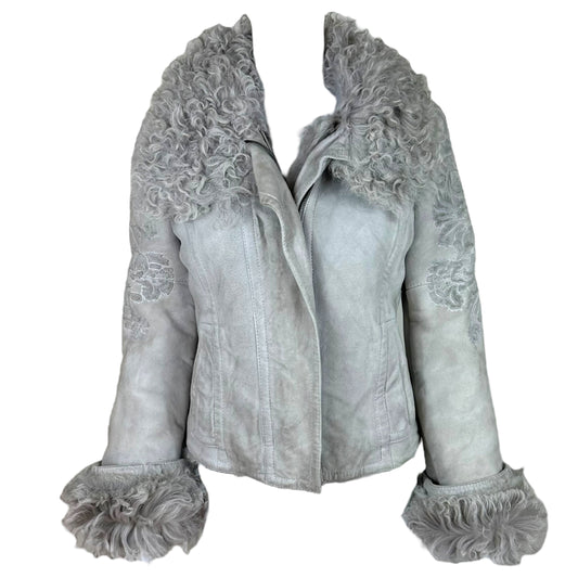 Gucci Light Gray Embroidered Shearling Coat