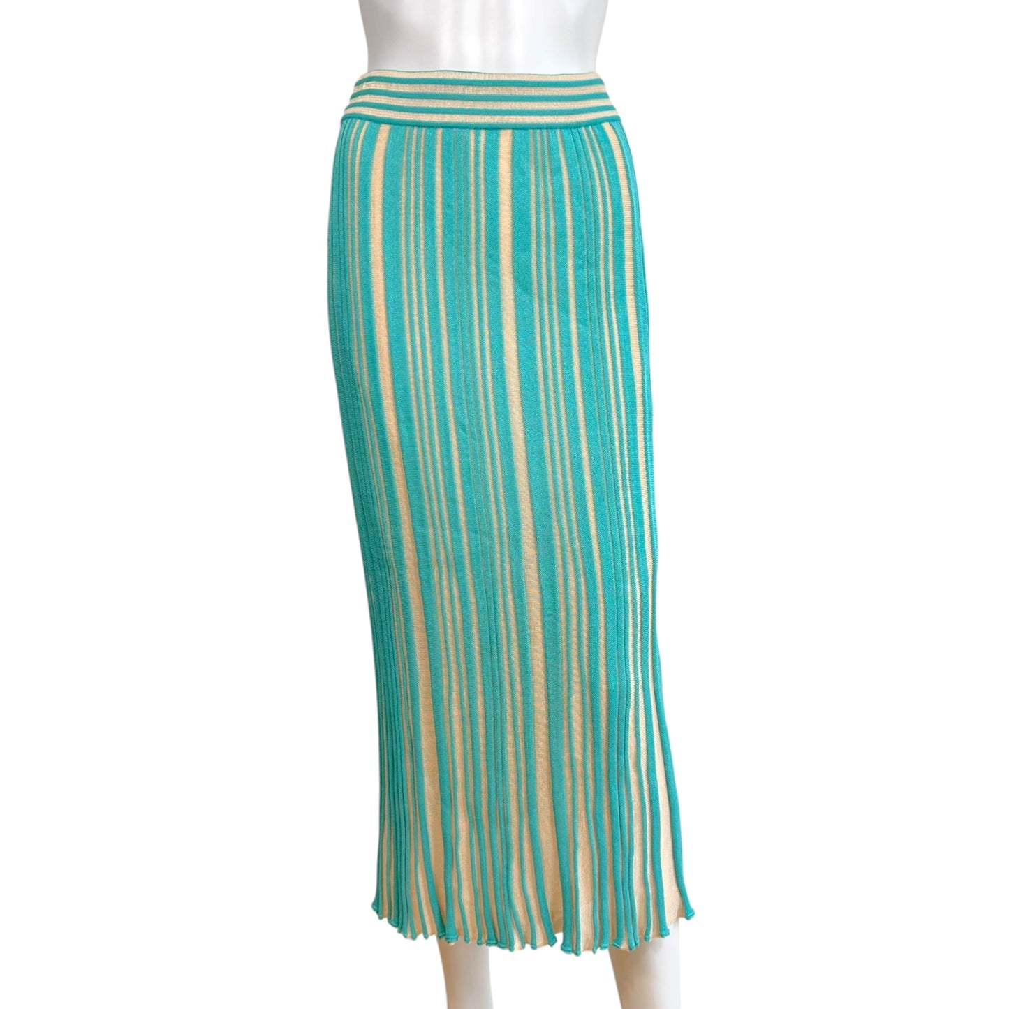Missoni Turquoise & Ivory Striped Knit Maxi Skirt NEW