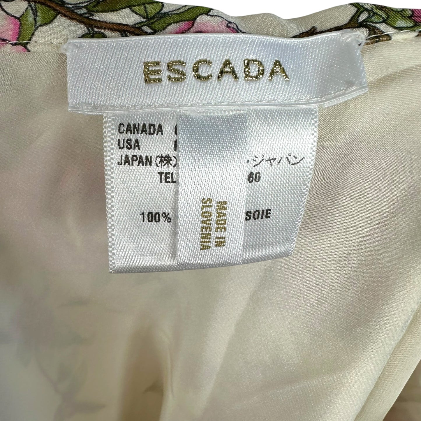 Escada Pink & White Floral Silk Blouse & Midi Skirt Set