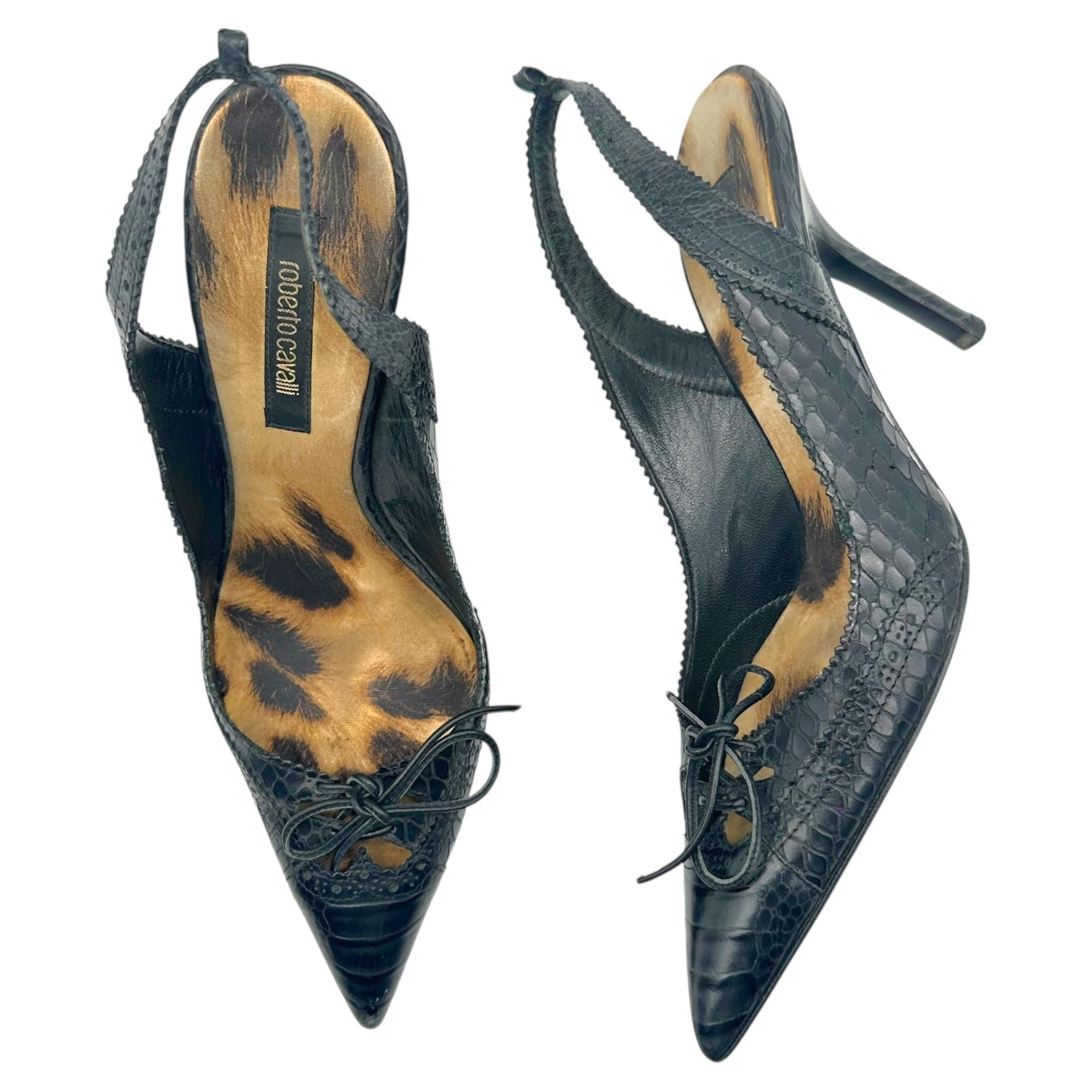 Roberto Cavalli Black Snakeskin Slingback Heels - Outfit Repeater