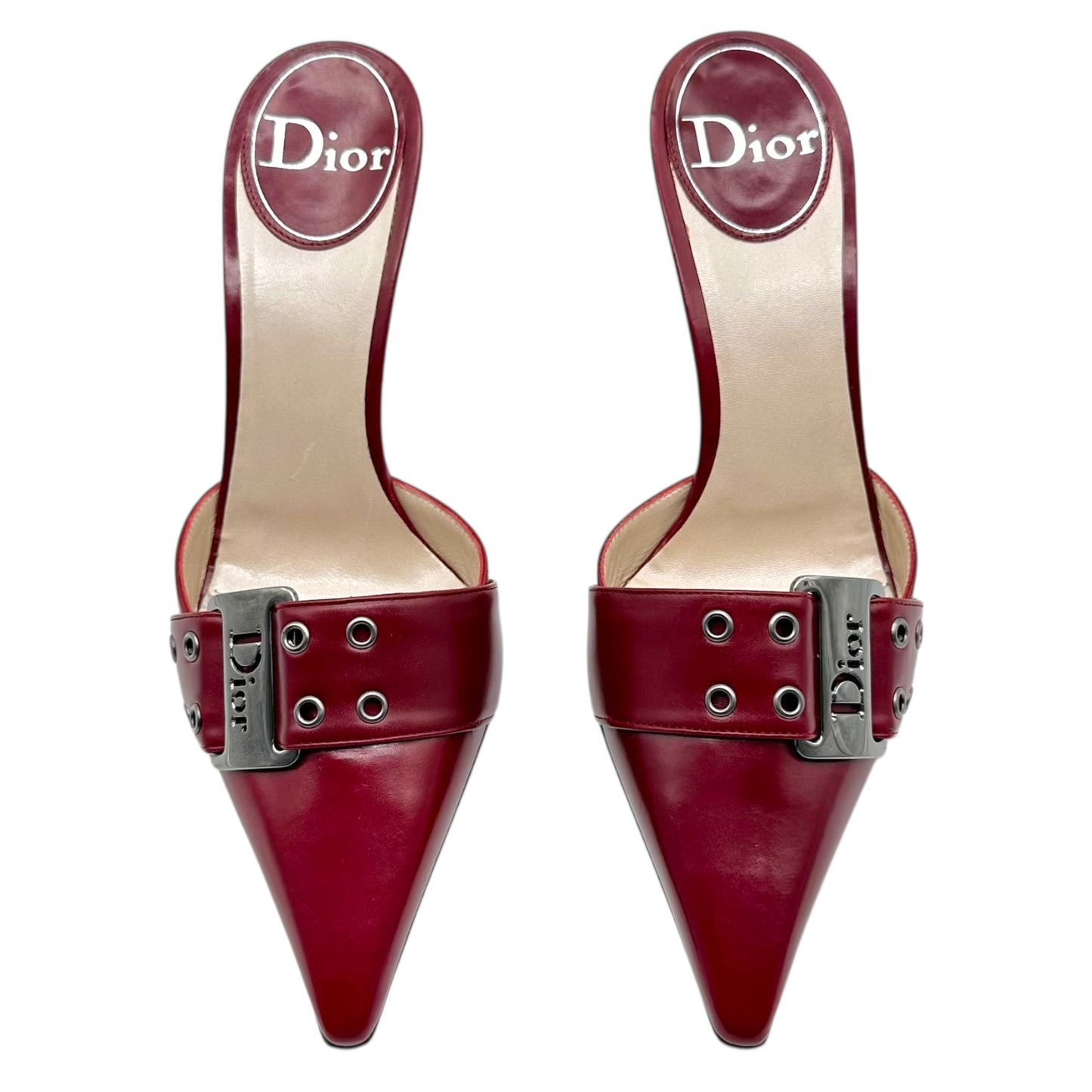 Christian Dior Burgundy Leather Street Chic Mule Heels NEW