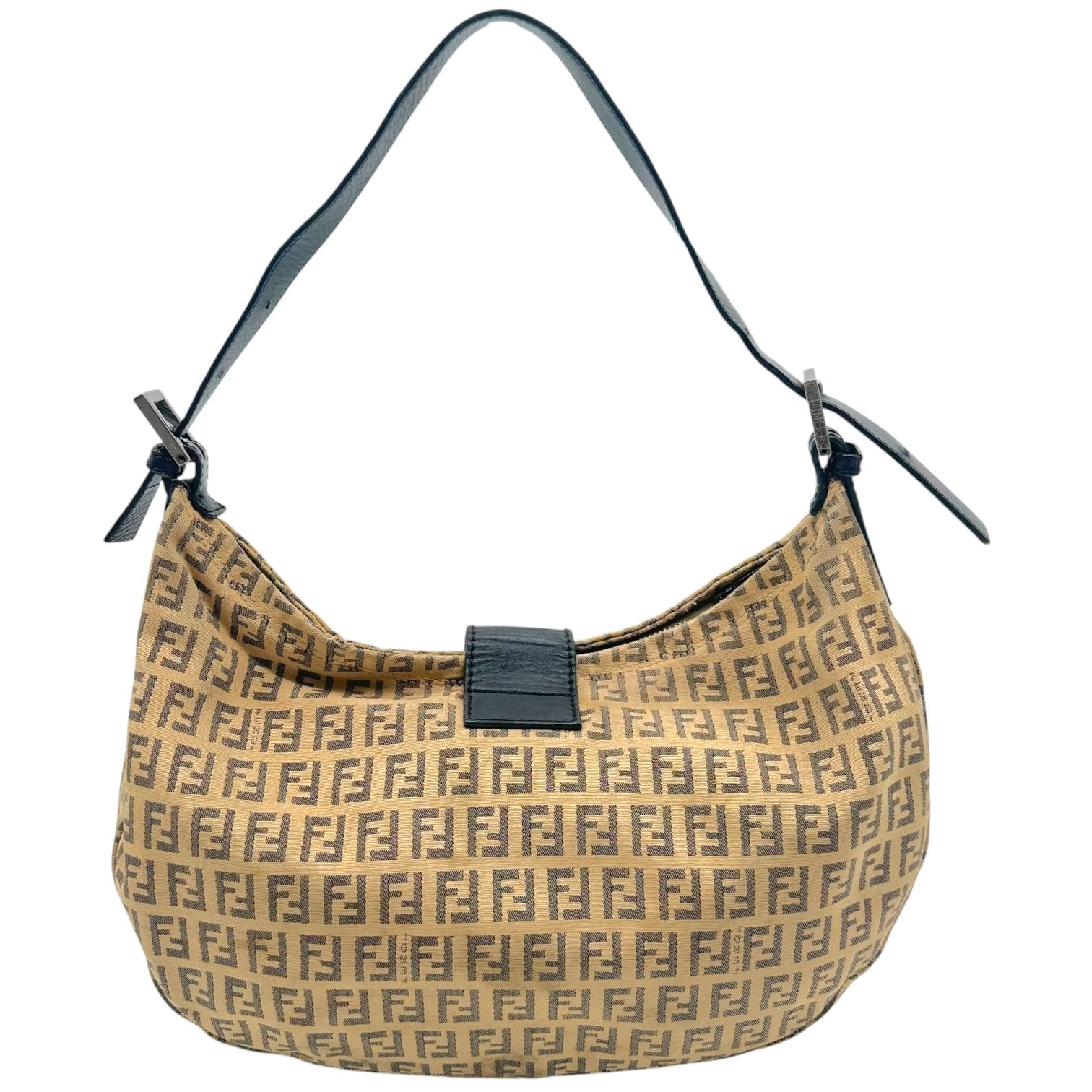 Fendi Crescent Baguette Bag Beige Black Zucchino Monogram