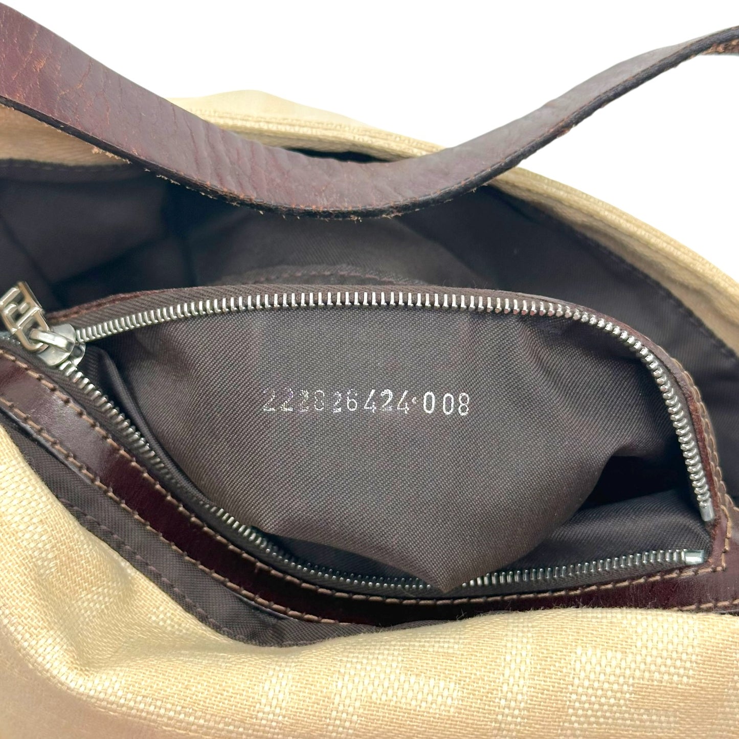 Fendi Ivory Zucca & Brown Leather Baguette Bag