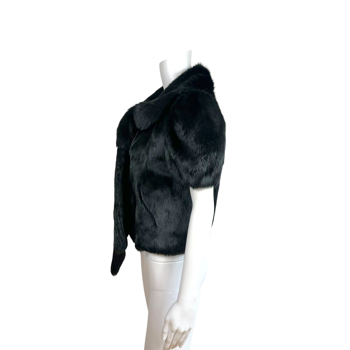 Armani Collezioni 2011 Black Rabbit Fur Short Sleeve Tie-Front Jacket