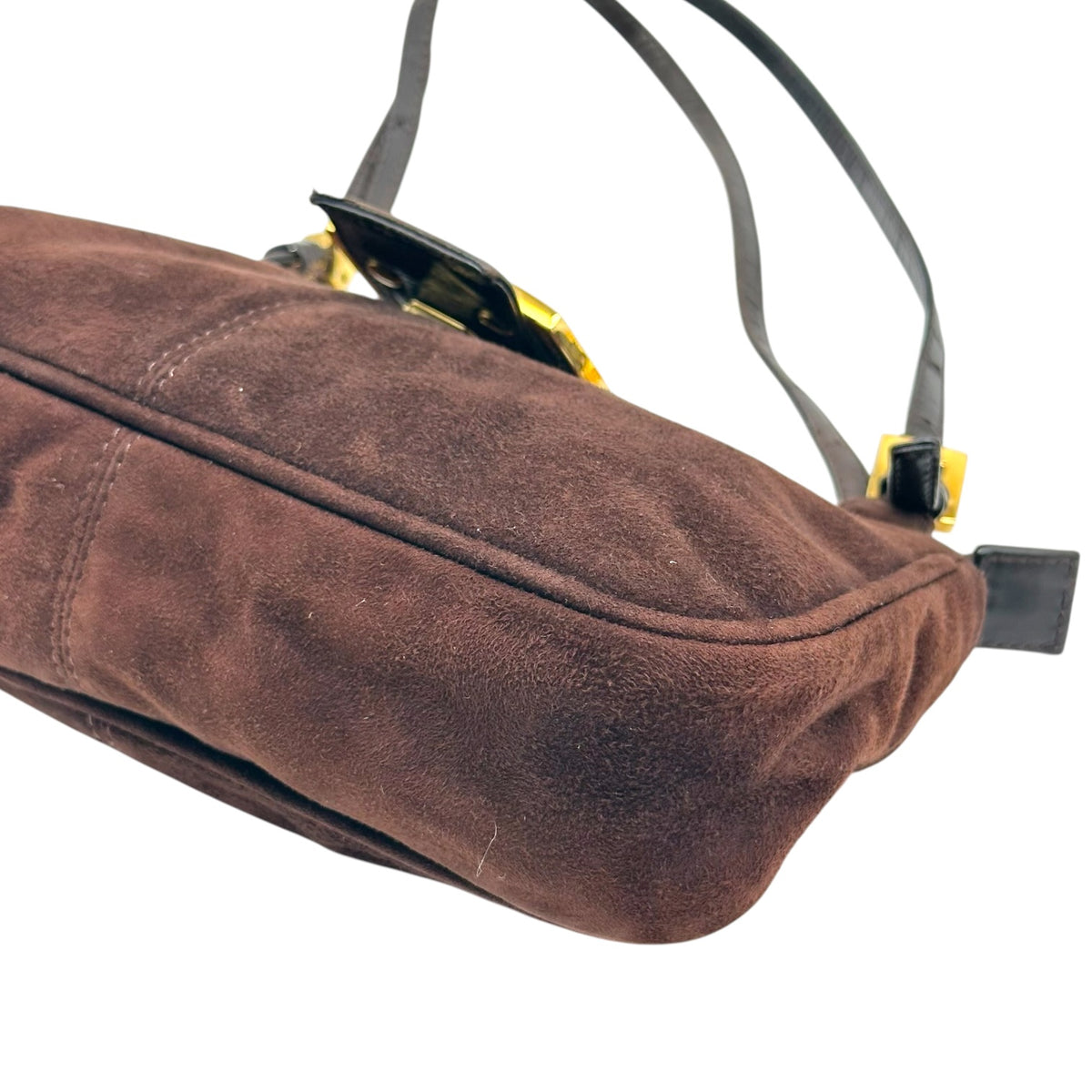 Fendi Brown Suede Small Shoulder Baguette Bag