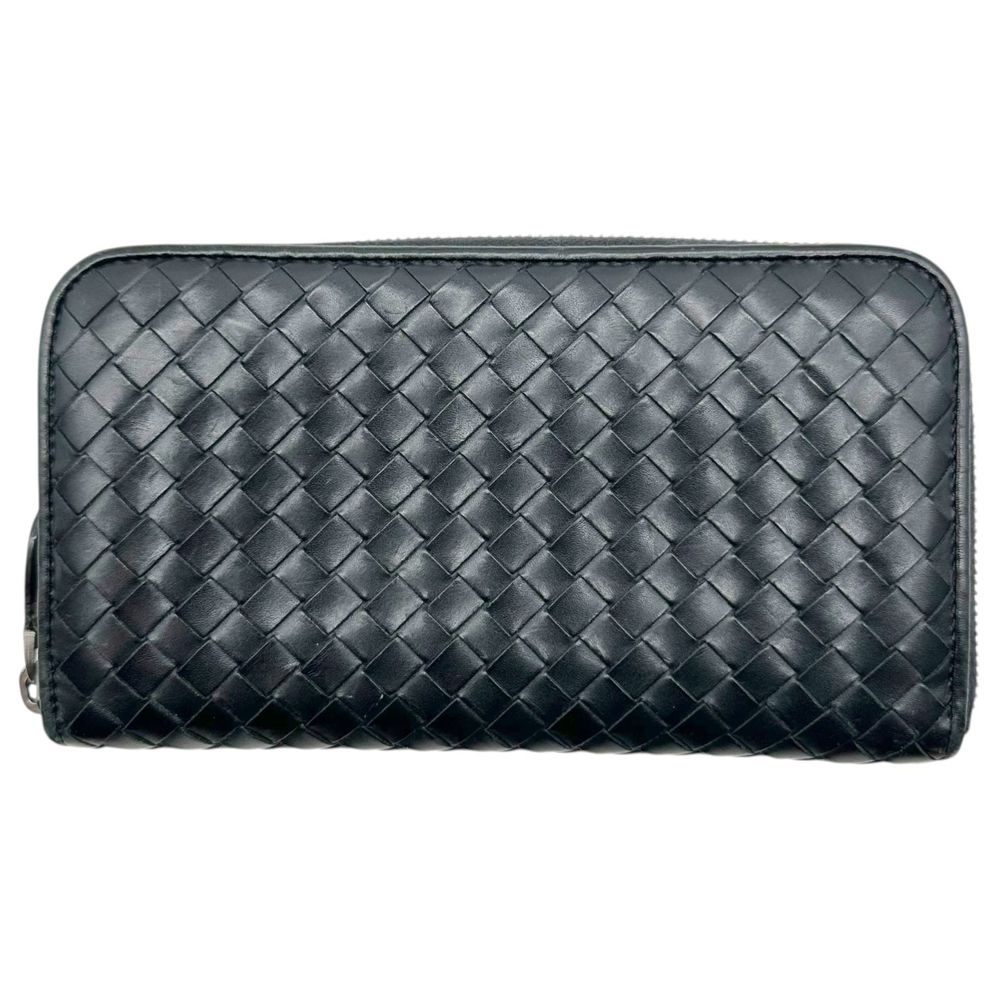Bottega Veneta Black Intrecciato Leather Zip Wallet
