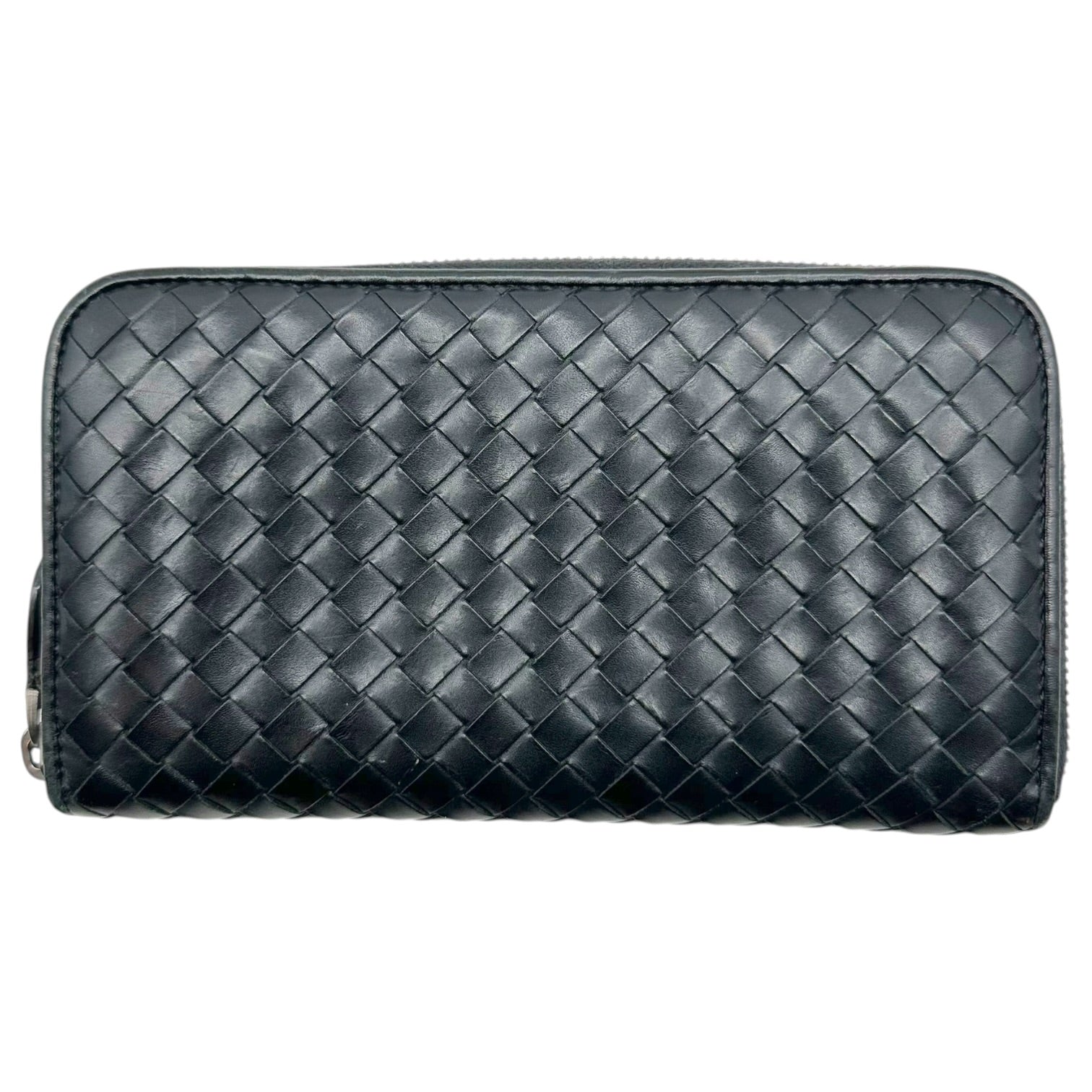 Bottega Veneta Black Intrecciato Leather Zip Wallet