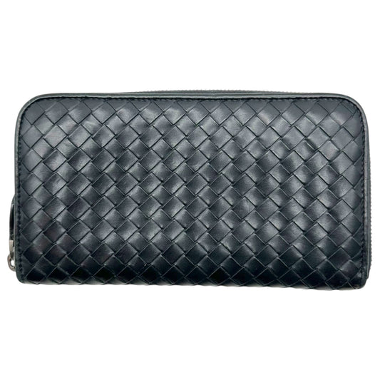 Bottega Veneta Black Intrecciato Leather Zip Wallet