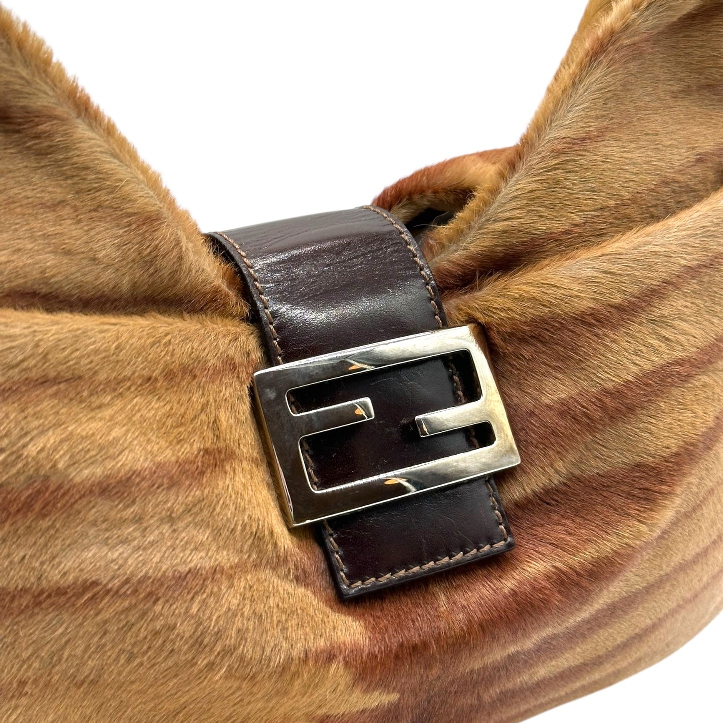 Fendi Brown Zebra Print Ponyhair Shoulder Baguette Bag