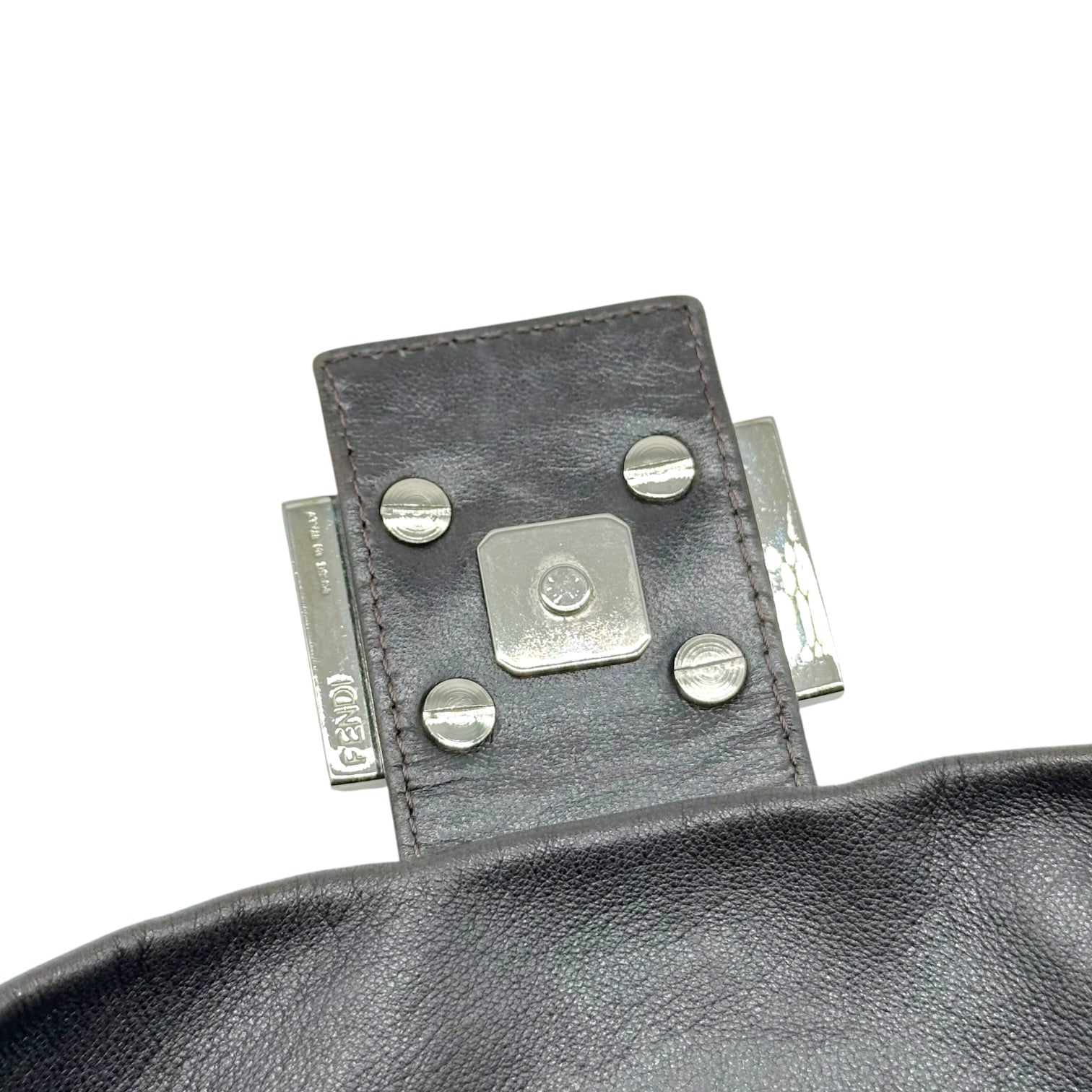Fendi Black Lambskin Baguette Bag With Purple Stone