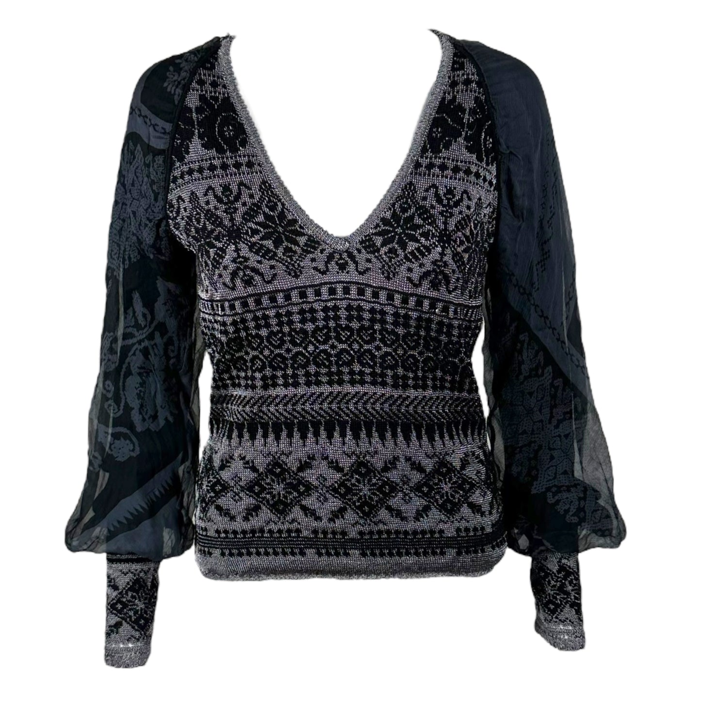Jean Paul Gaultier Gray & Black Patterned Silk Sleeve Sweater