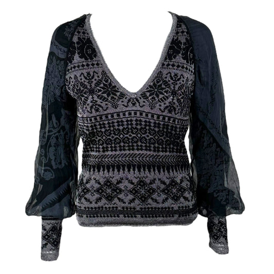 Jean Paul Gaultier Gray & Black Patterned Silk Sleeve Sweater