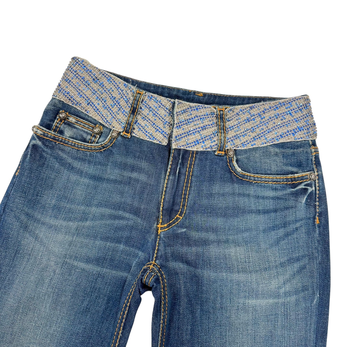 Roberto Cavalli 2005 Blue Crystal Waistband Straight-Leg Jeans - Outfit Repeater