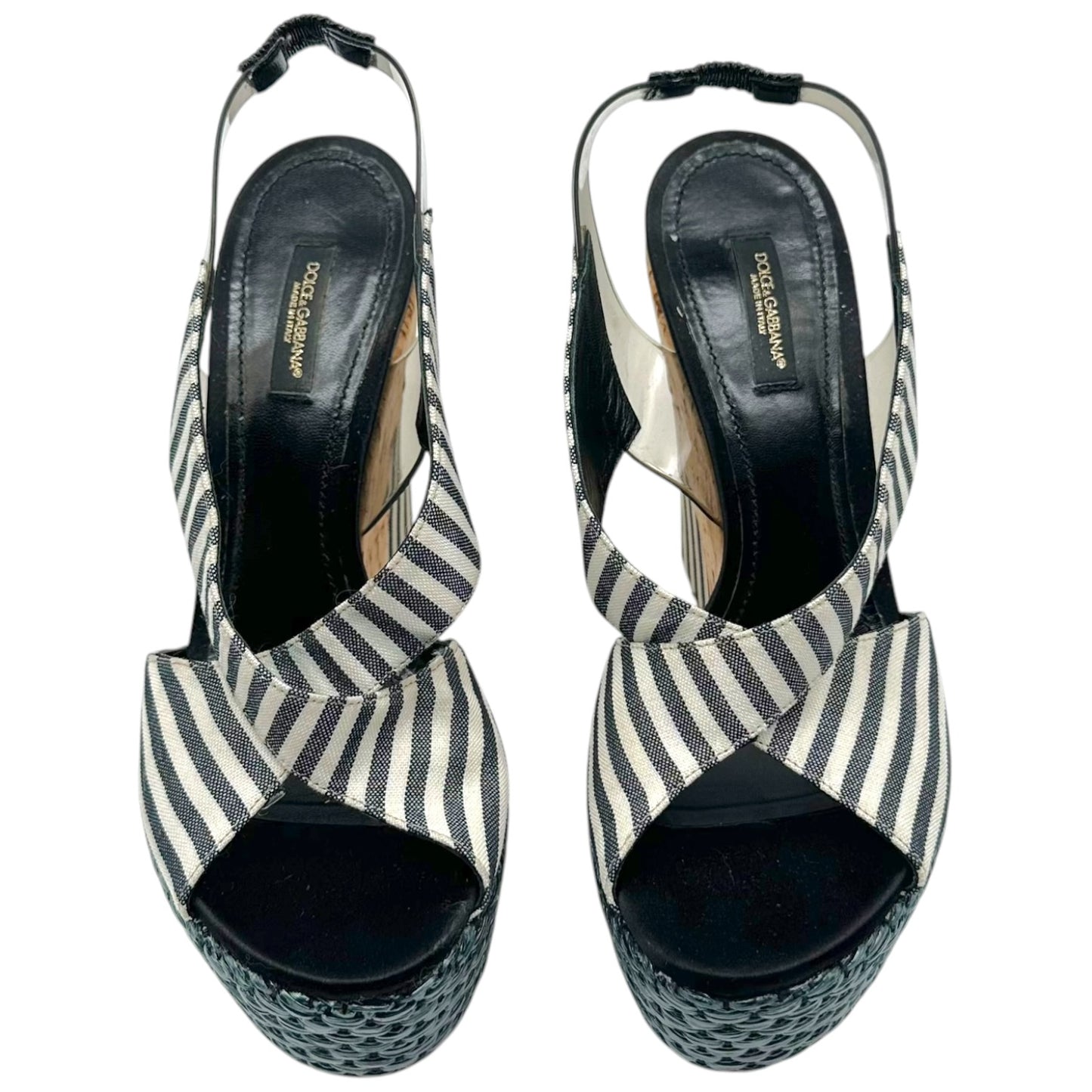 Dolce & Gabbana Navy Blue Striped & Cork Platform Wedges