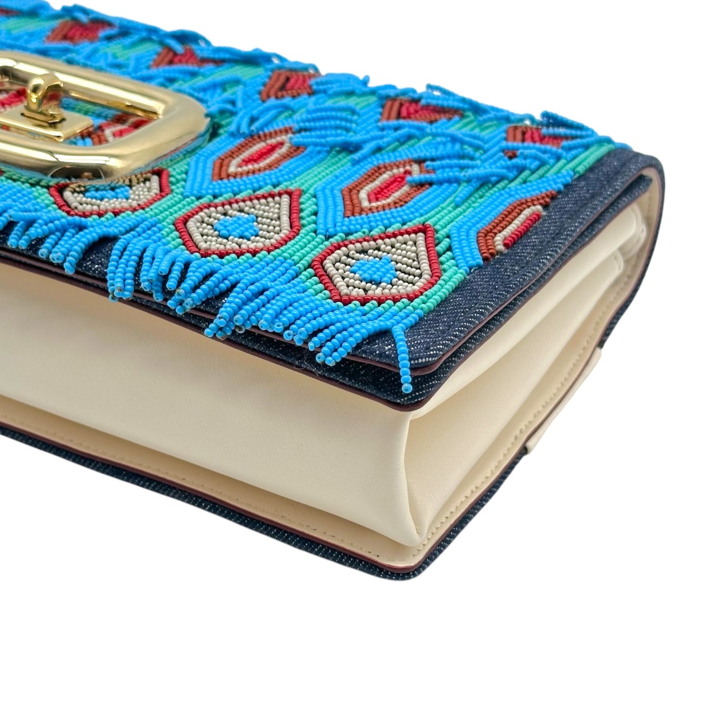 Roger Vivier Ikat Beaded Denim Leather Crossbody Bag