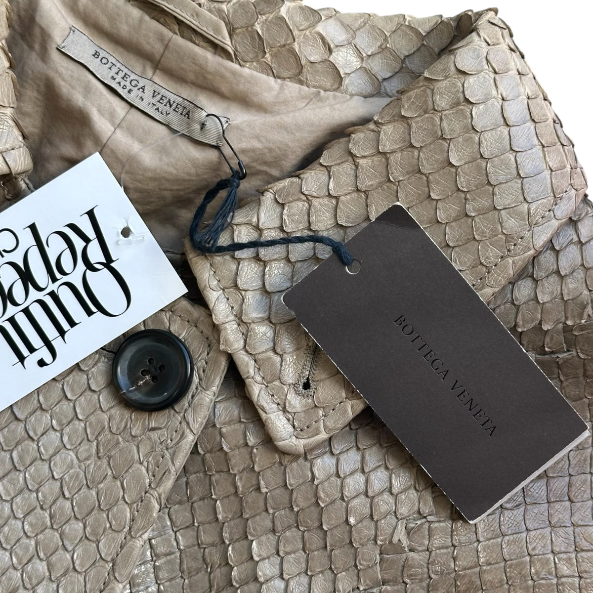 Bottega Veneta Cropped Bolero Jacket Taupe Gray Snakeskin