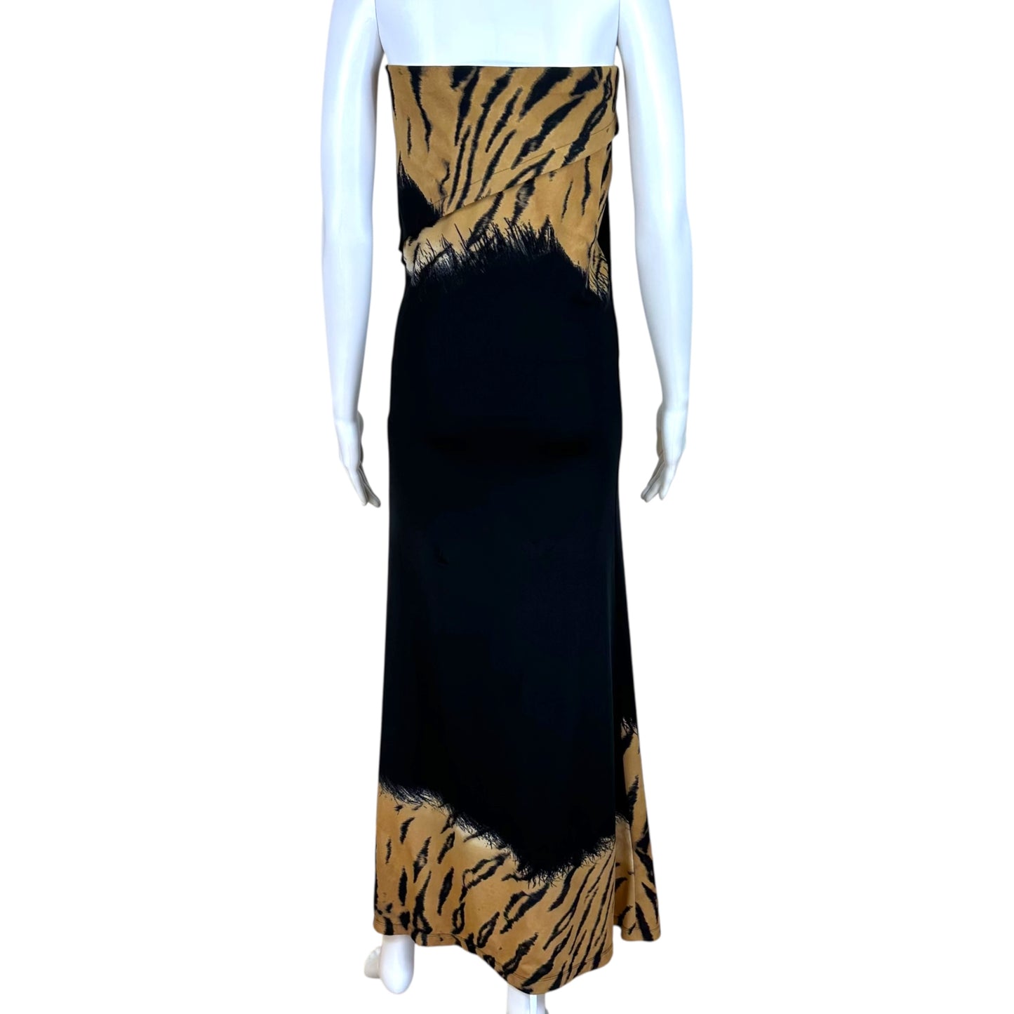 Roberto Cavalli Tiger Print Strapless Maxi Dress