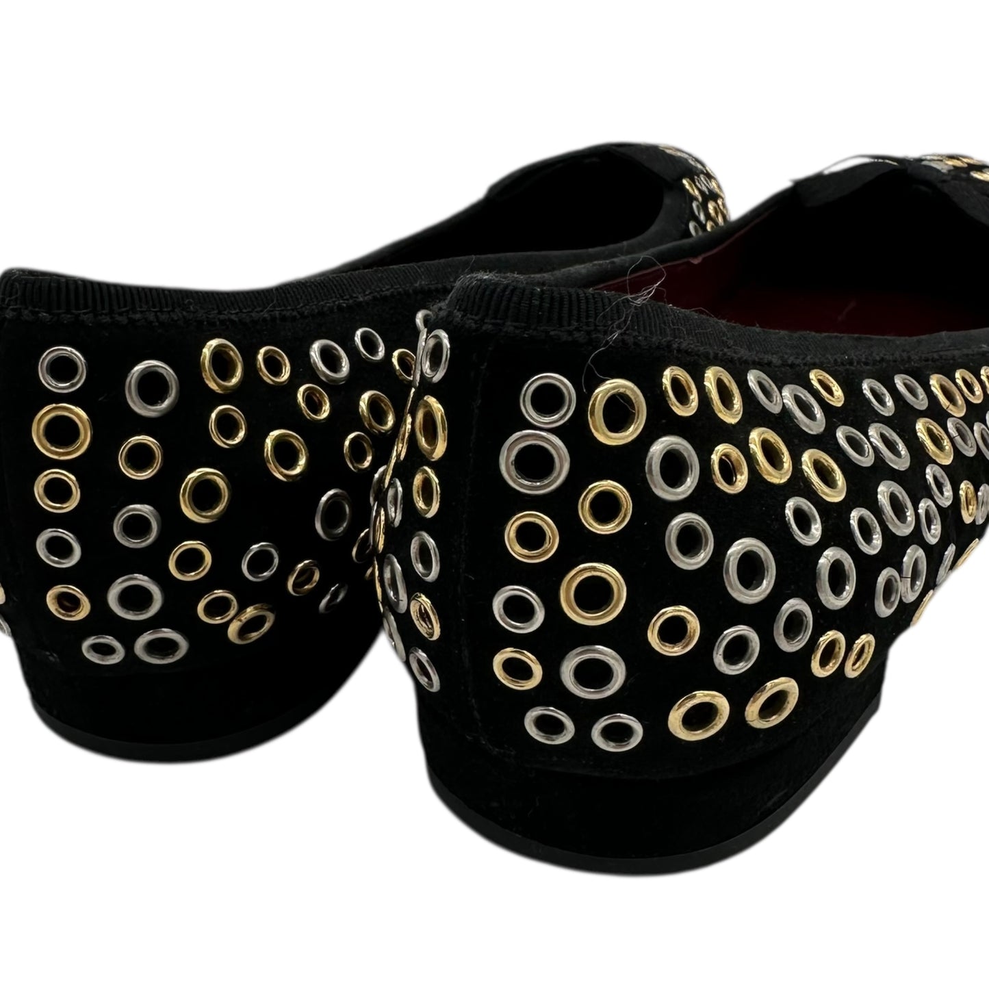 Prada Black Gold & Silver Rivet Embellished Suede Flats