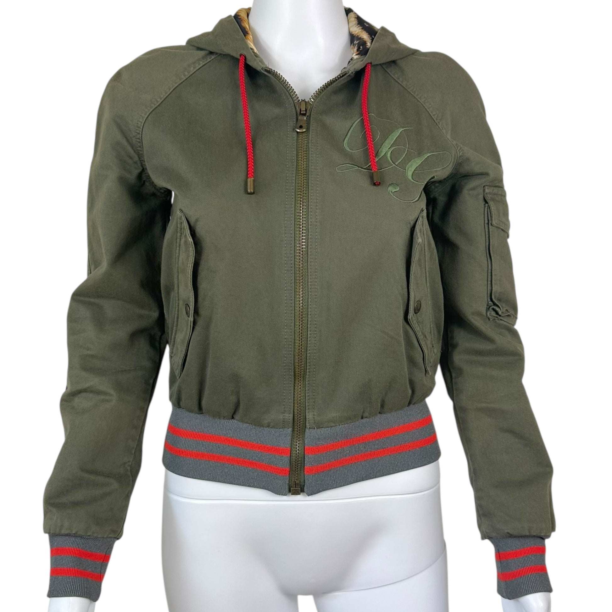 Dolce & Gabbana Silk Lined Khaki Logo Crop Hoodie - Outfit Repeater