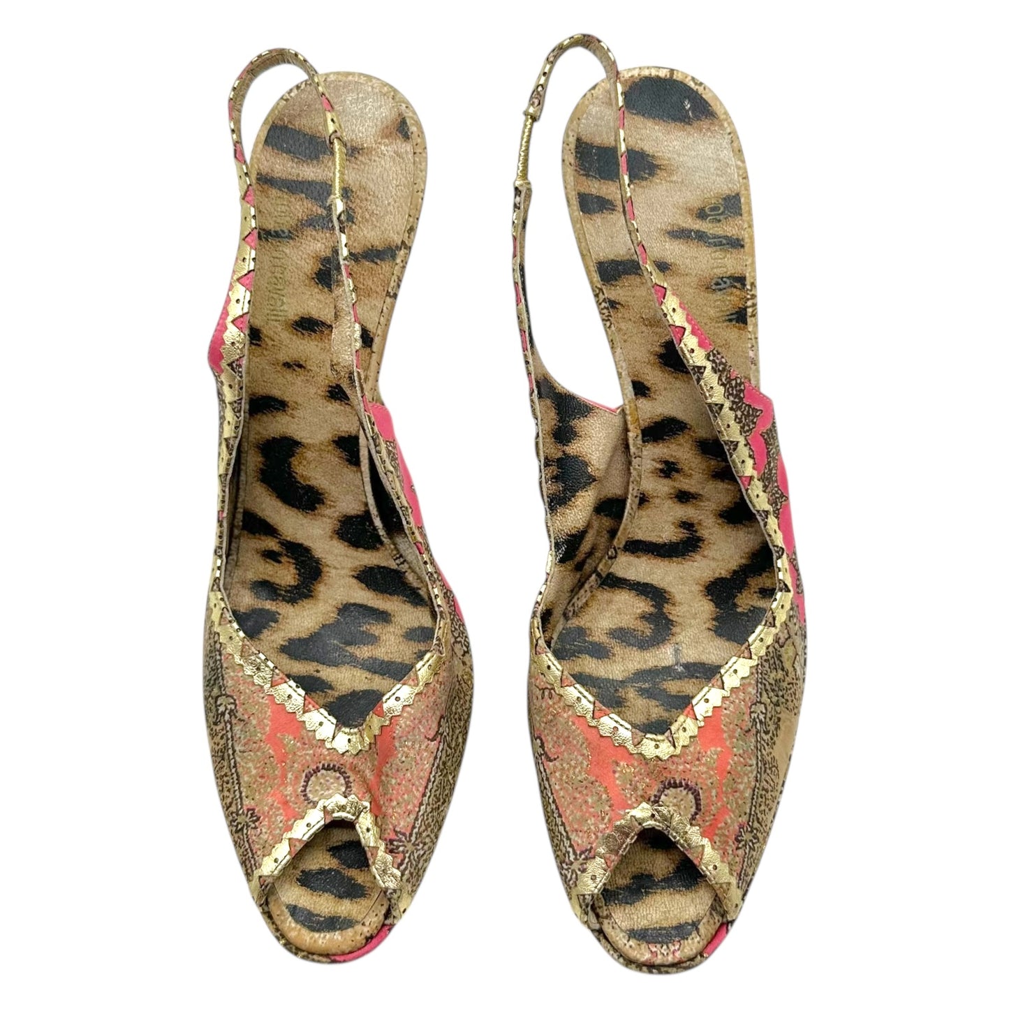 Roberto Cavalli Pink Metallic Paisley Silk Slingback Pumps