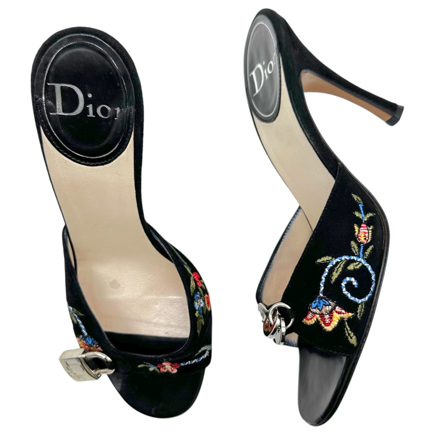 Christian Dior S/S 2002 Koi & Floral Embroidered Kitten Heel Mules