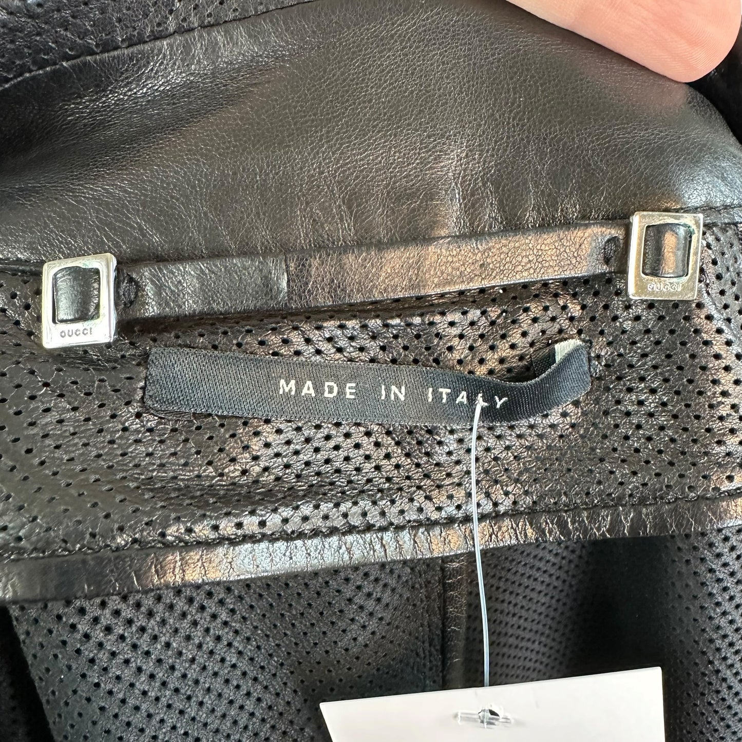 Gucci Black Perforated Leather Trench Coat