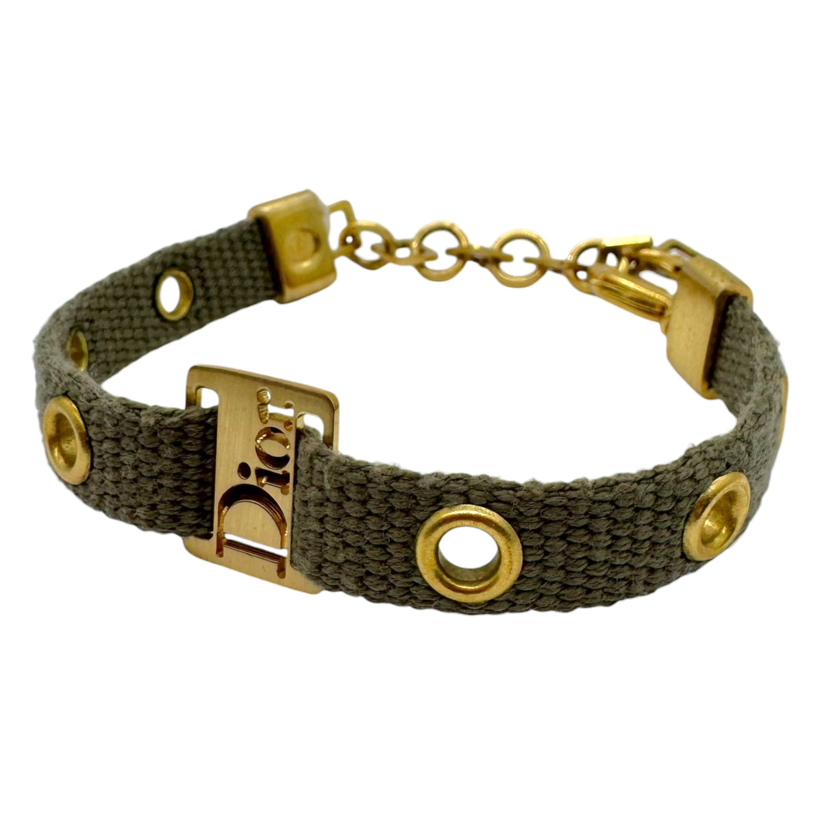 Christian Dior Khaki Gold Logo Bracelet