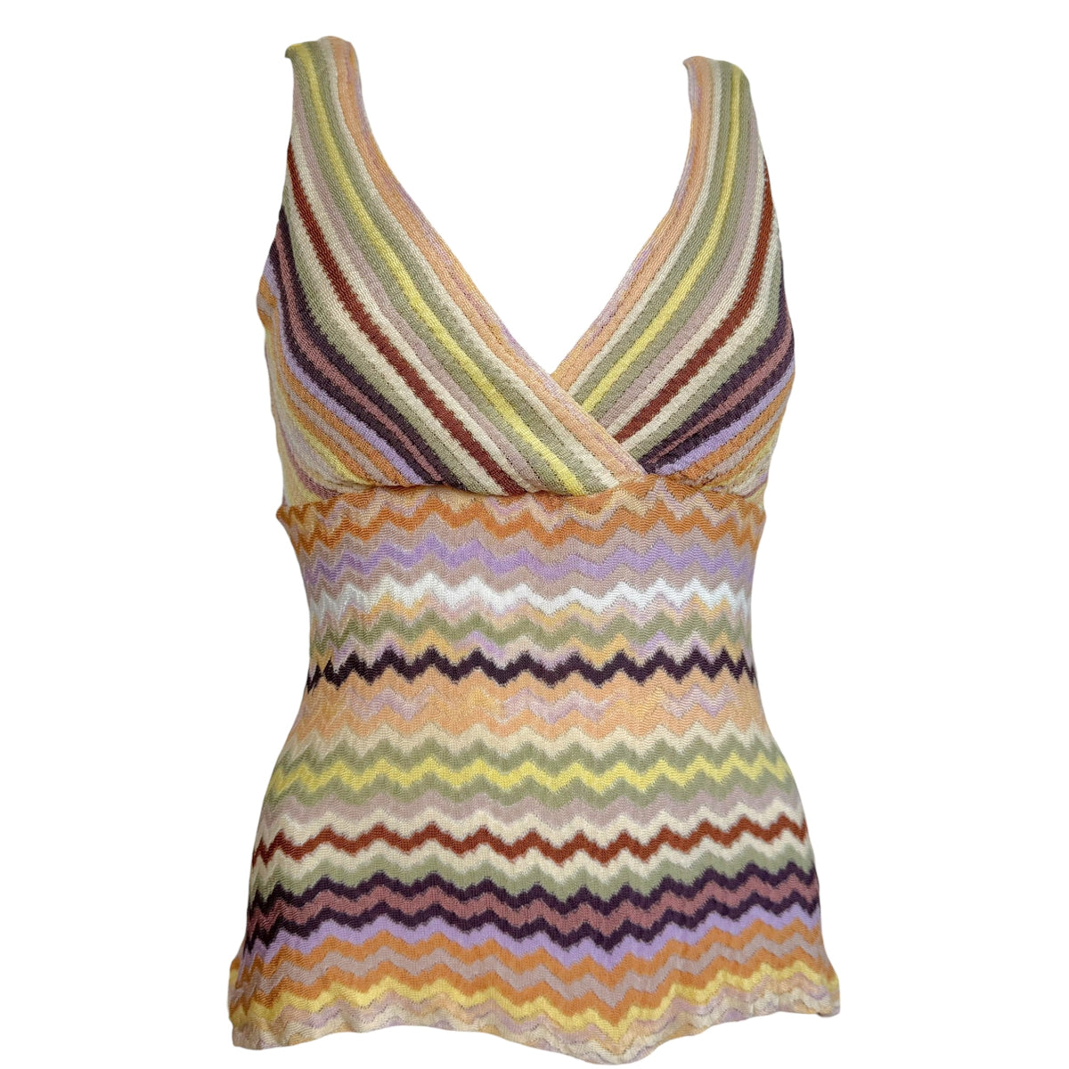 Missoni Pastel Multicolor Chevron Knit Cross-Neckline Tank